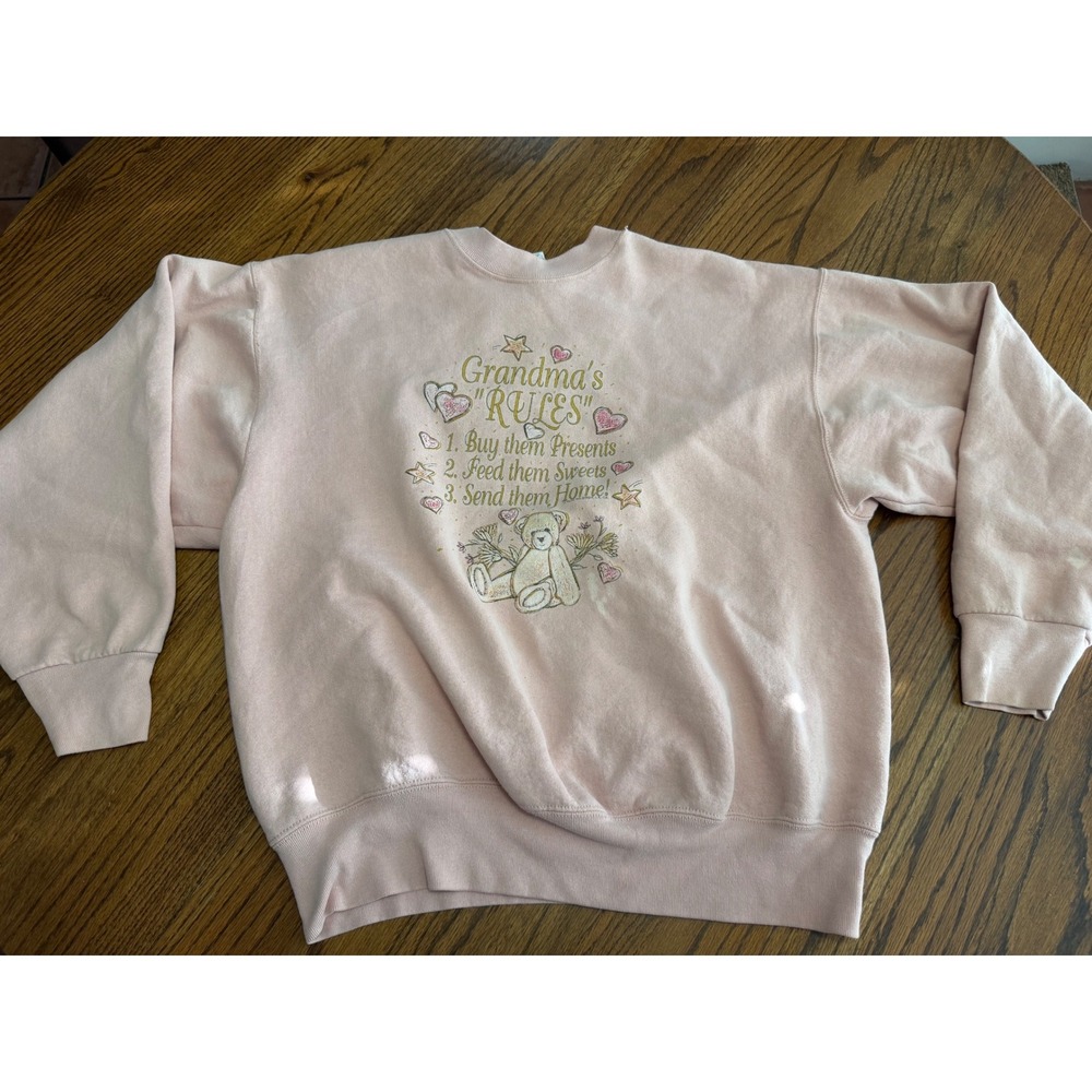 Vintage Fruit of the Loom Grandma's Rules Teddy Bear Pink Sweatshirt Large
